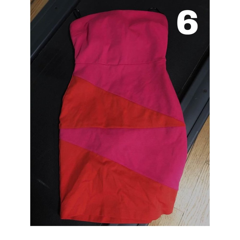 Flirty Pink and Red Strapless Mini Dress